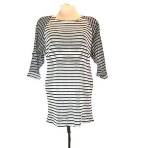 Karlie Black, White & Gold Striped Cold Shoulder Short Sleeve Sweater Size S